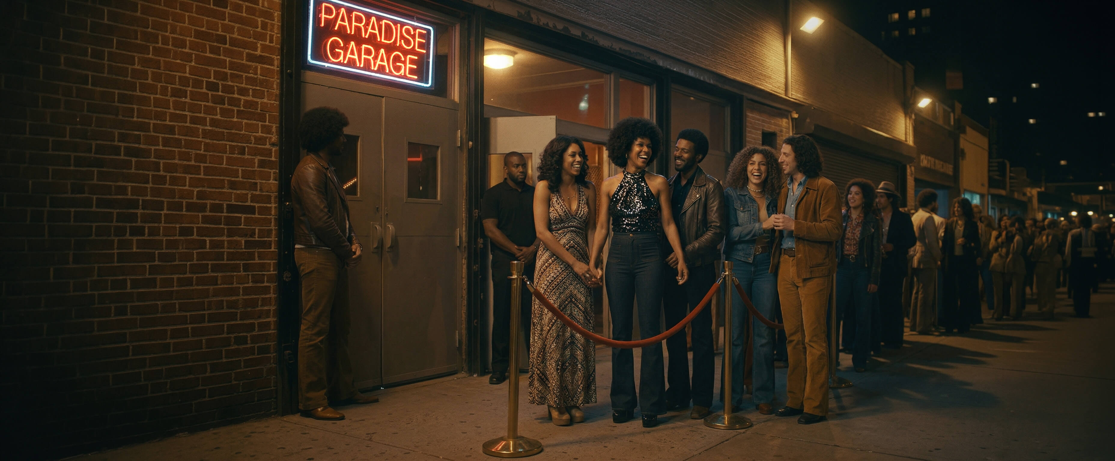 Keysha Love and friends standing outside the iconic Paradise Garage club, celebrating vibrant nightlife and cultural history.